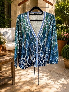Olsen Cora Relaxed Fit Cardigan — Blue/Green Ombre Knit, Sz M-L/12